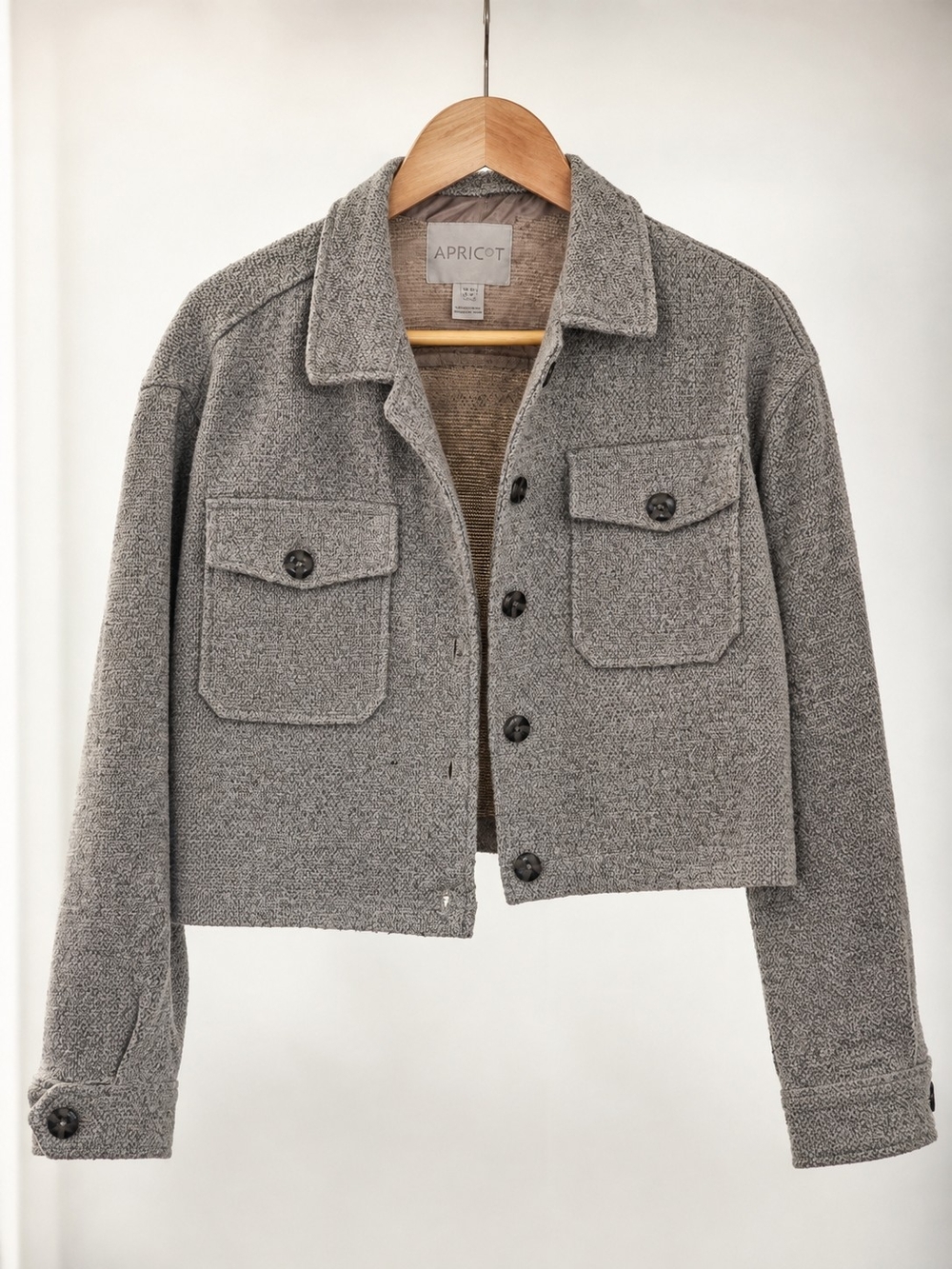 APRICOT Women's Light Gray Tweed Button Jacket
